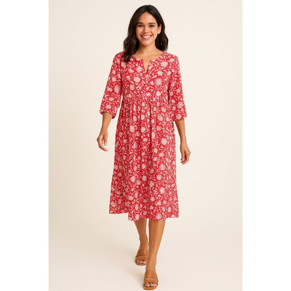 Red White Floral Roomy Thin Comfy Summer Dress Size Large
